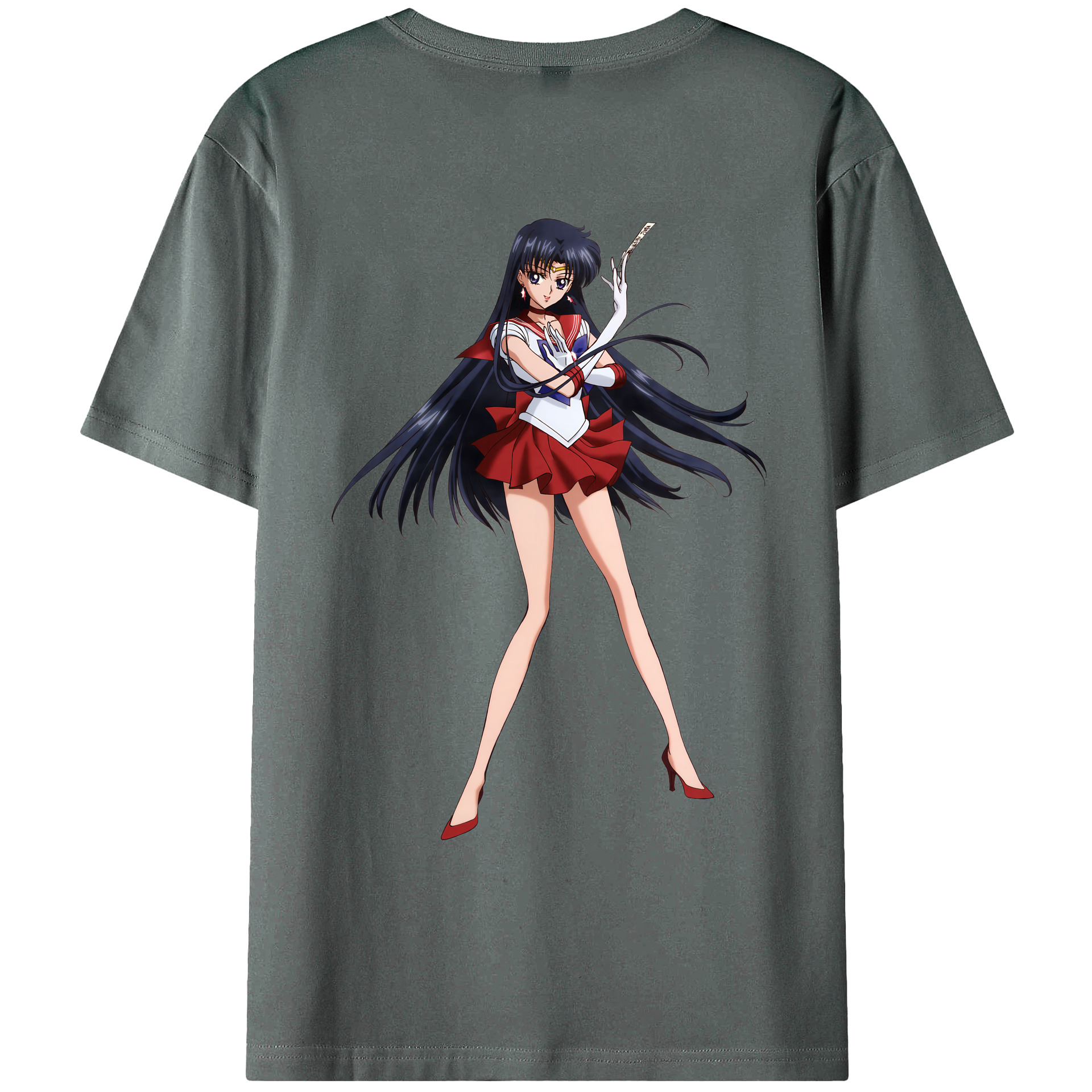 （画像用） 美少女戦士セーラームーン 火野レイ ひの レイ Sailor Moon Hino Rei （セーラーマーズ,Sailor Mars） 綿100％ メンズ半袖Tシャツ（バックプリント） 通気性